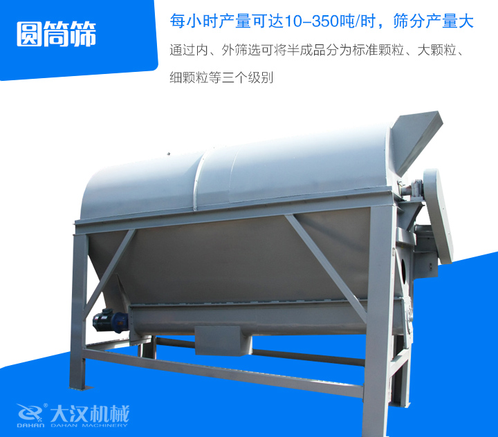 圓筒篩通過內、外篩選可將半成品分為標準顆粒、大顆粒、 細顆粒等三個級別